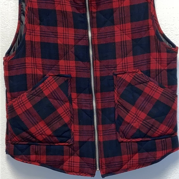 Becaal Size Large Red Buffalo Plaid Quilted Full Zip Cabincore Cozy Vest 4391 - Picture 4 of 9